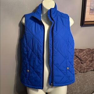Lauren Ralph Lauren Puffer Quilted Vest Women L Blue Full Zip Side Pocket Casual